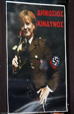 Furious Greeks lampoon German 'overlords' as Nazis with picture of Merkel dressed as an SS g